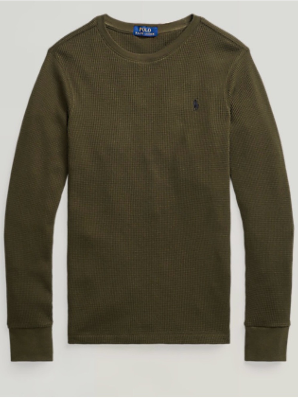 Ralph Lauren Olive Green Waffle-Knit Long Sleeve Crew